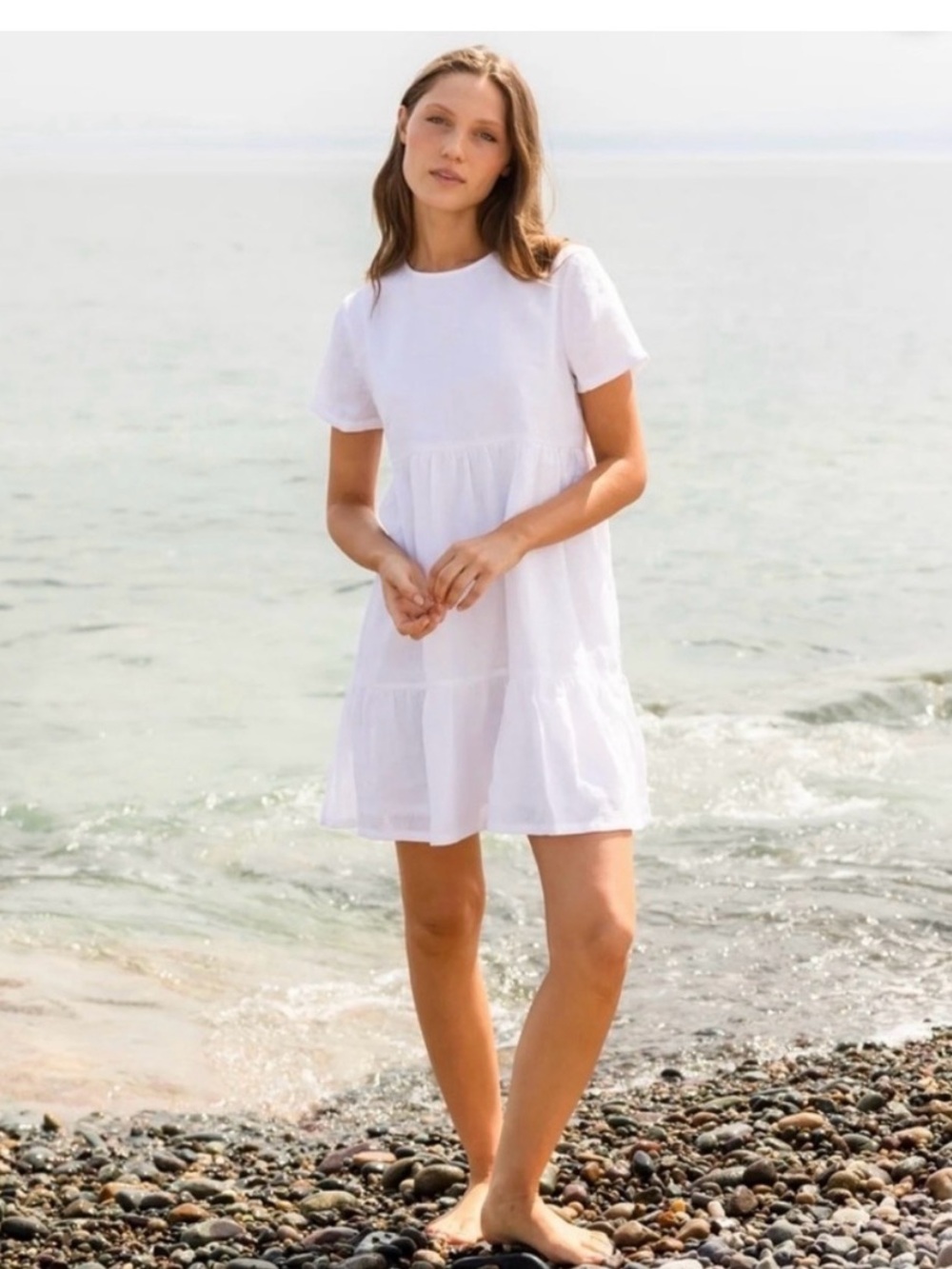 Casual White Short-Sleeve Tiered Mini Dress
